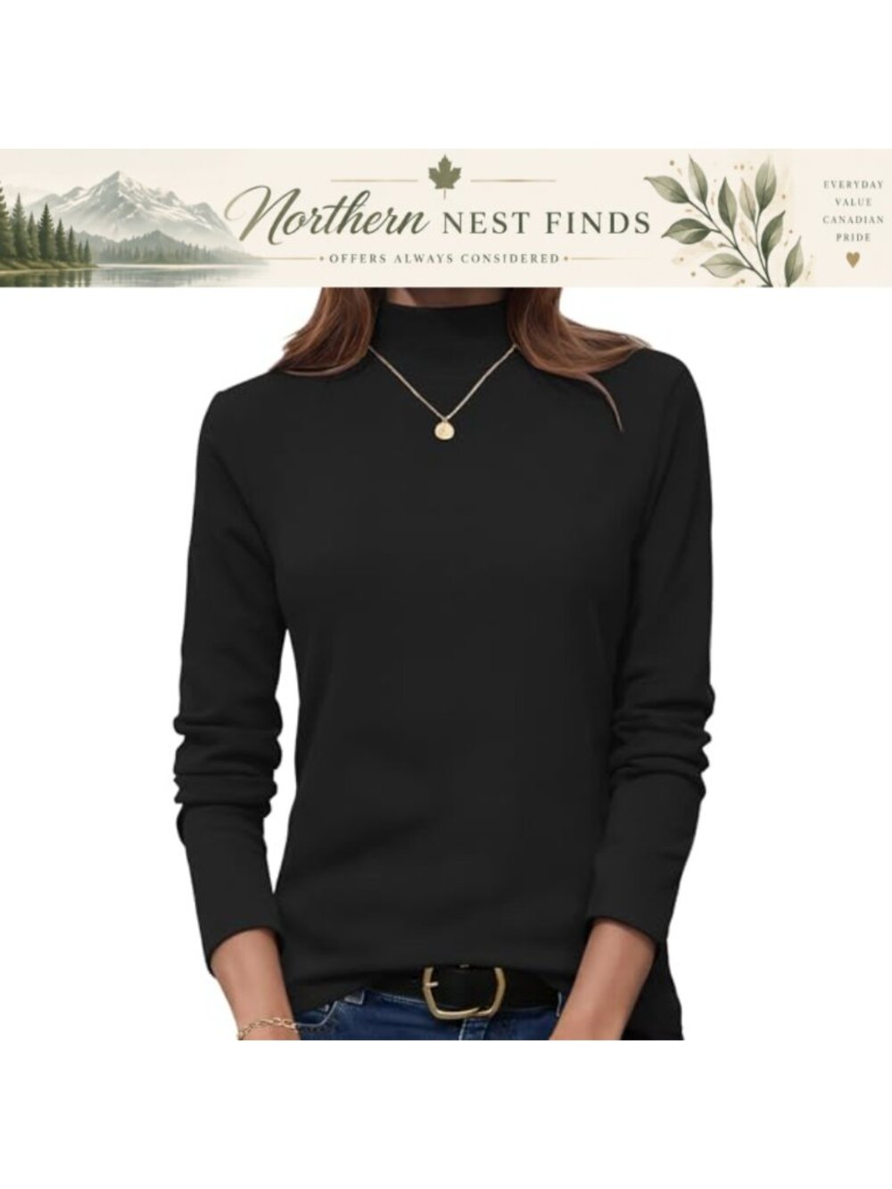 WNEEDU Turtleneck Top Mock Neck Long Sleeve Layer Shirt